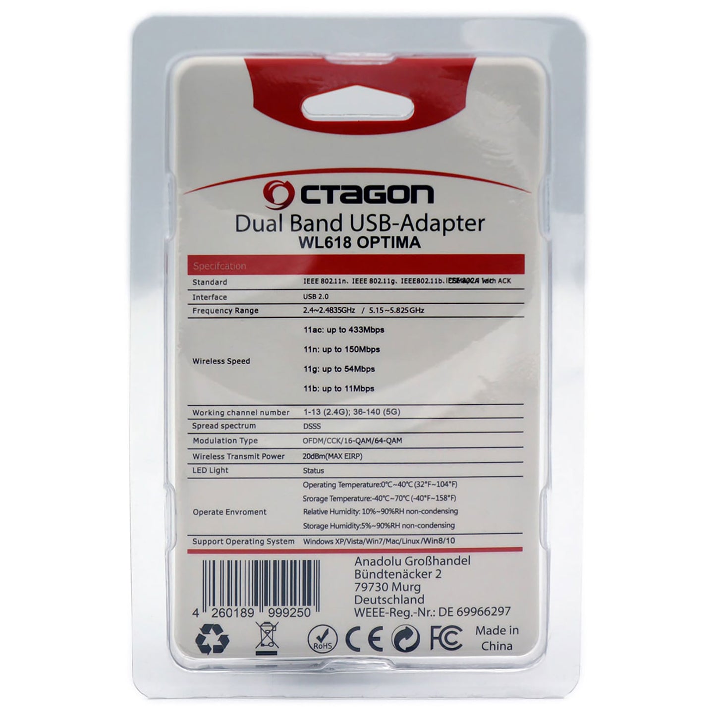 Octagon WL618 WLAN 600 Mbit/s USB 2 Adapter für VU+ Gigablue Protek TVIP