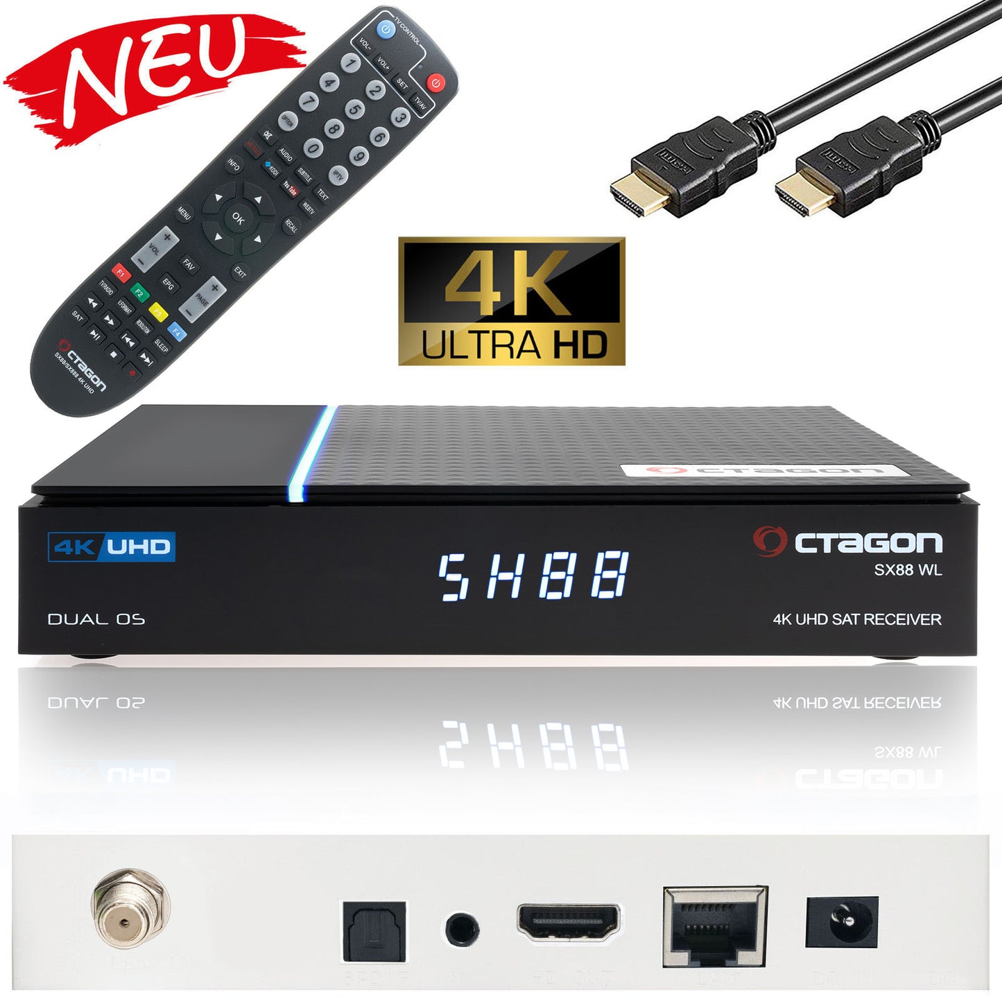 Octagon SX88 V2 WL 4K HD DVB-S2 SAT IPTV Receiver mit WLAN