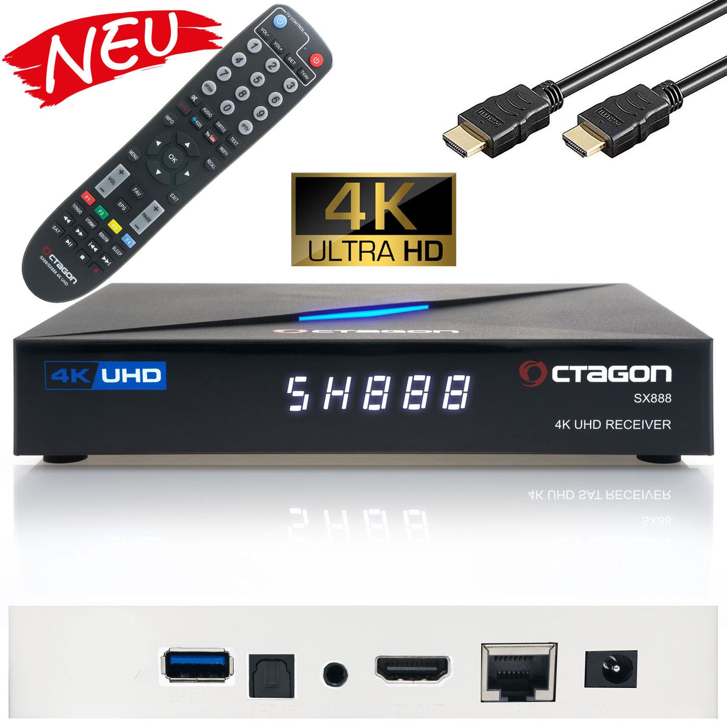 Octagon SX888 4K V2 Ultra HD IP HDMI USB H.265 Stalker IPTV Receiver Schwarz